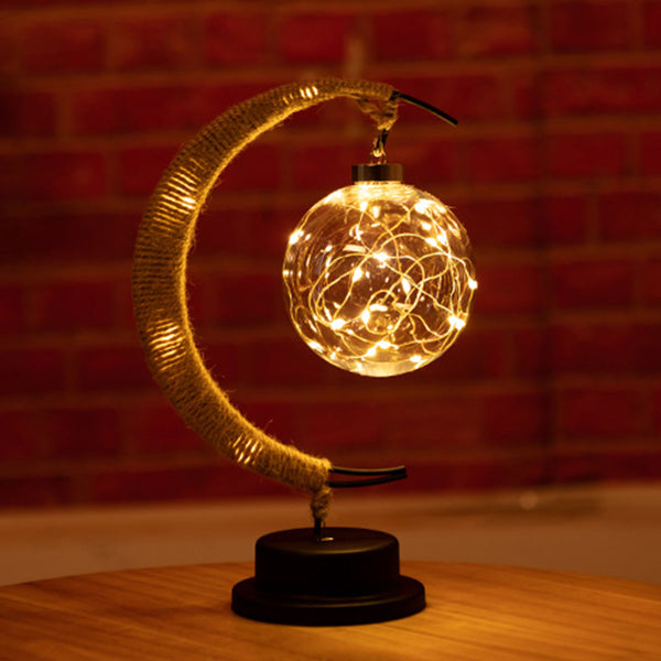 Moon Lamp Sepak Takraw Line Rattan Handmade LED Hemp Rope Wrought Iron Night Light Home Decoration Sleeping Lantern Light