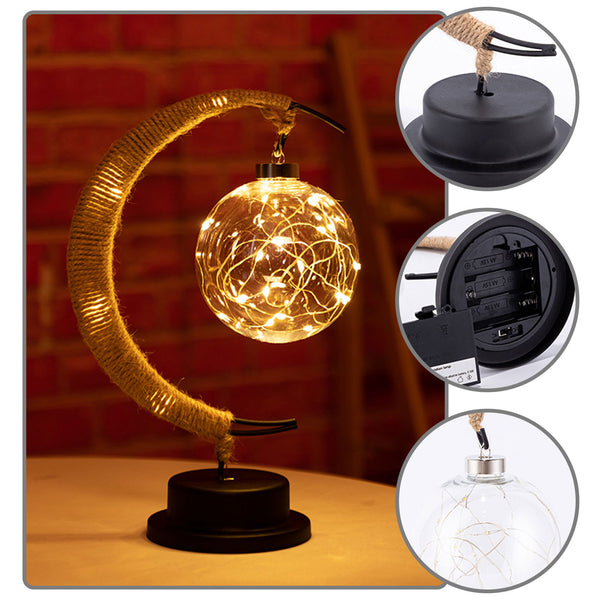 Moon Lamp Sepak Takraw Line Rattan Handmade LED Hemp Rope Wrought Iron Night Light Home Decoration Sleeping Lantern Light