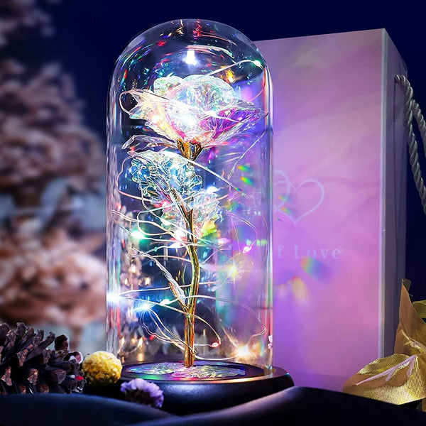 LED Galaxy Rose Gifts Flowers Rose in Glass Dome Valentines Gifts for Him Women