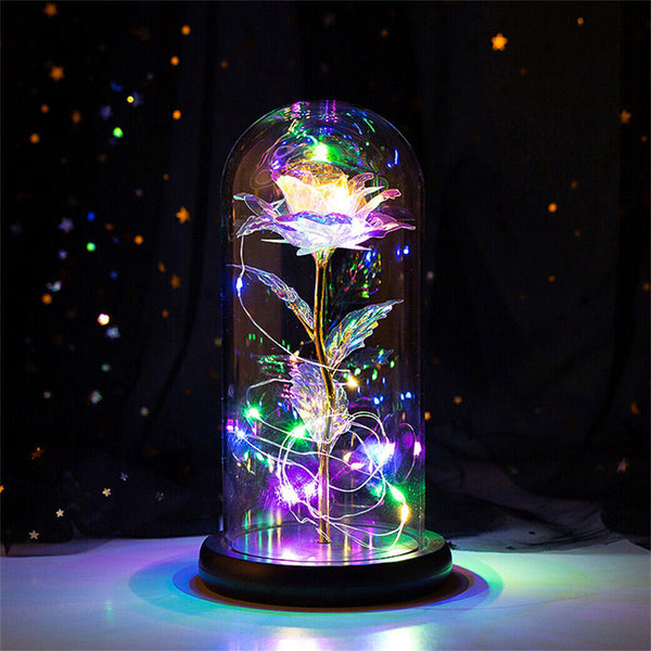 LED Galaxy Rose Gifts Flowers Rose in Glass Dome Valentines Gifts for Him Women