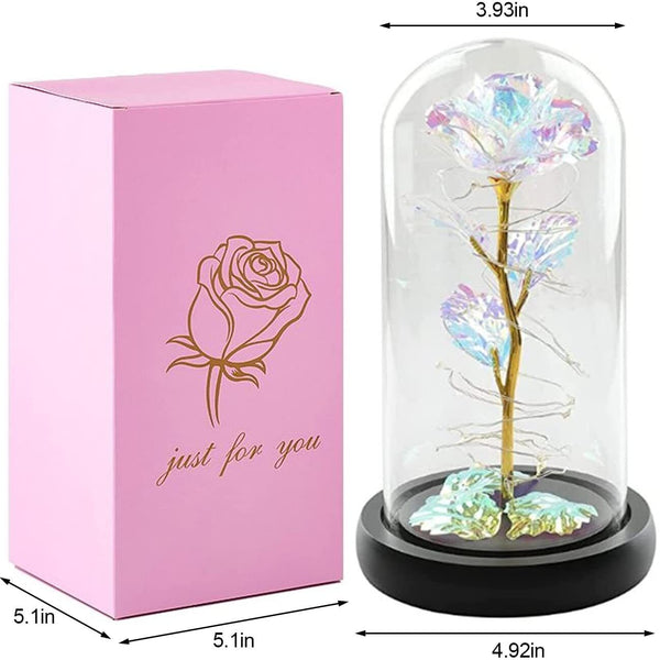 LED Galaxy Rose Gifts Flowers Rose in Glass Dome Valentines Gifts for Him Women