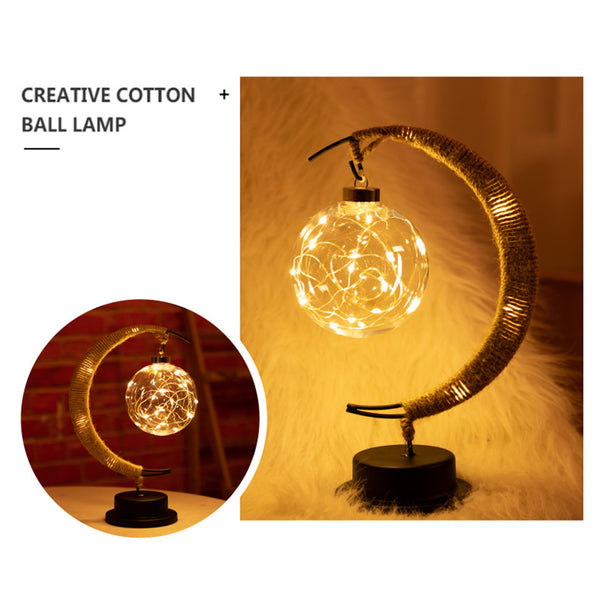 Moon Lamp Sepak Takraw Line Rattan Handmade LED Hemp Rope Wrought Iron Night Light Home Decoration Sleeping Lantern Light