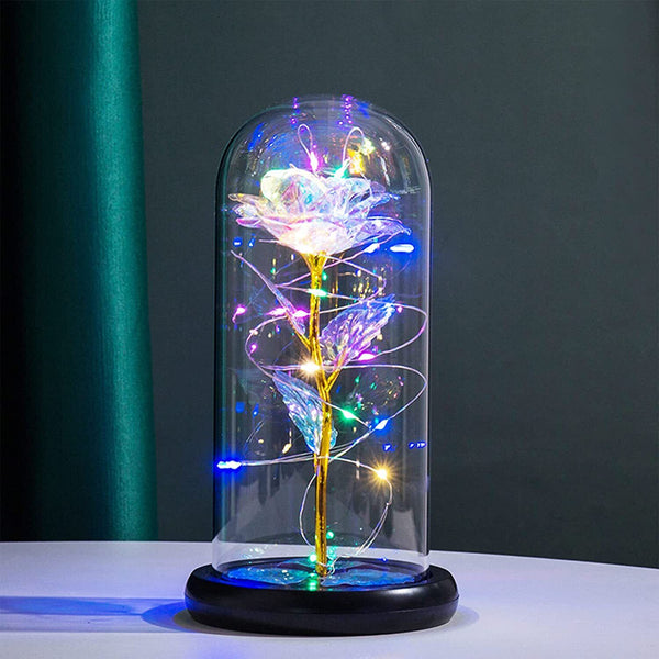 LED Galaxy Rose Gifts Flowers Rose in Glass Dome Valentines Gifts for Him Women